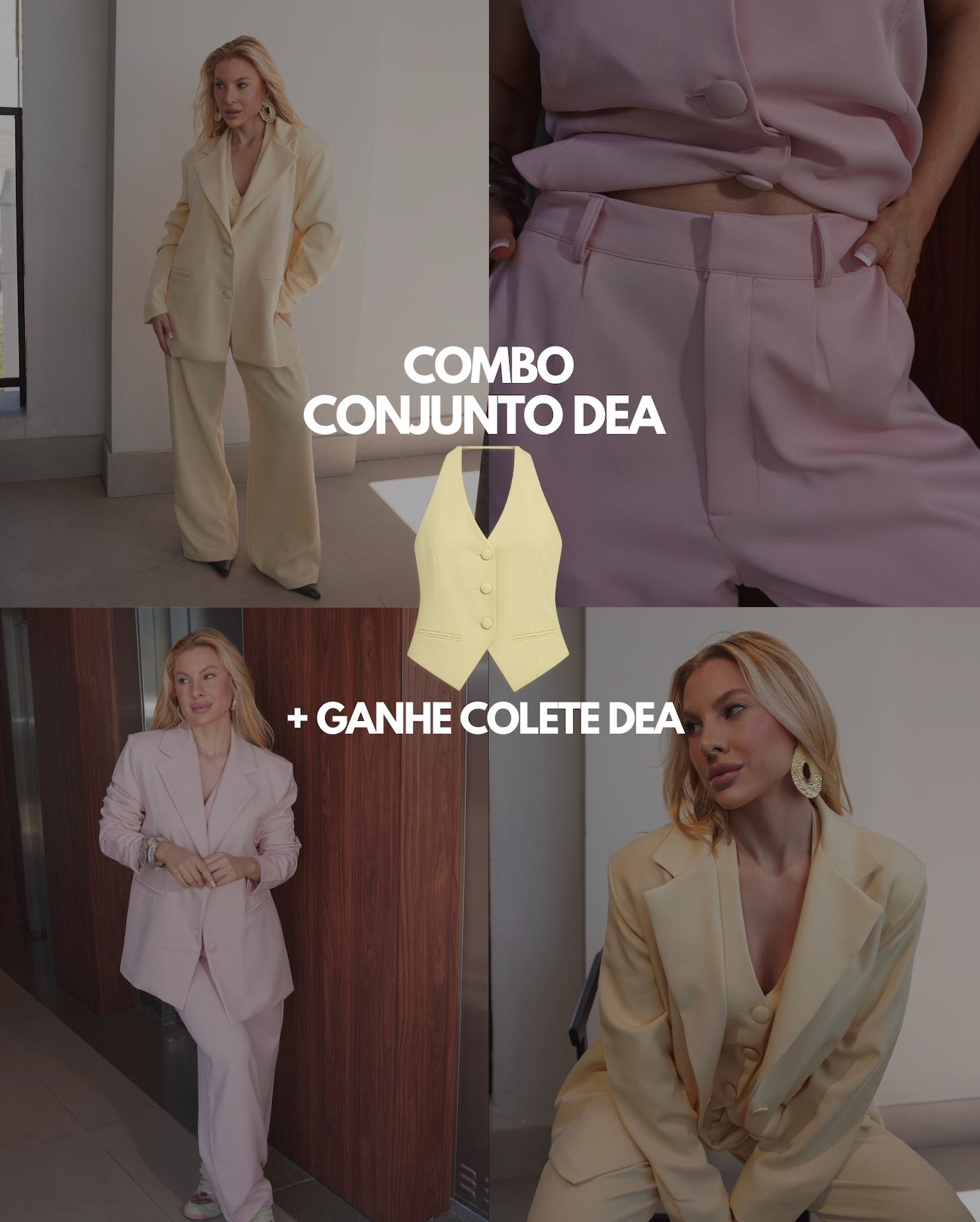 COMBO Conjunto De Alfaiataria Dea - Rosa Blush + Amarelo Manteiga