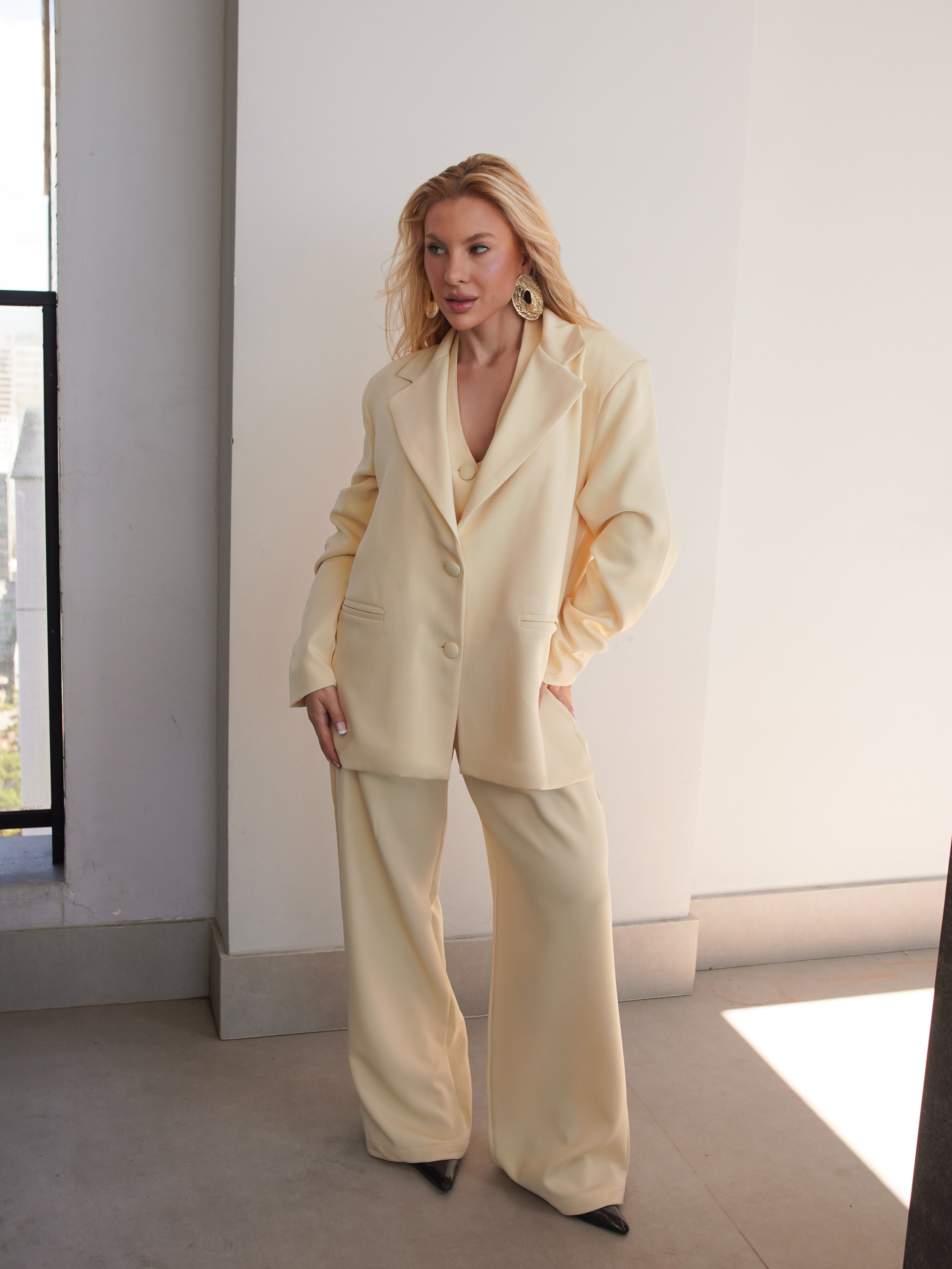 COMBO Conjunto De Alfaiataria Dea - Rosa Blush + Amarelo Manteiga